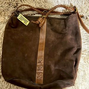 Adrianne Vittadini brown suede bucket bag